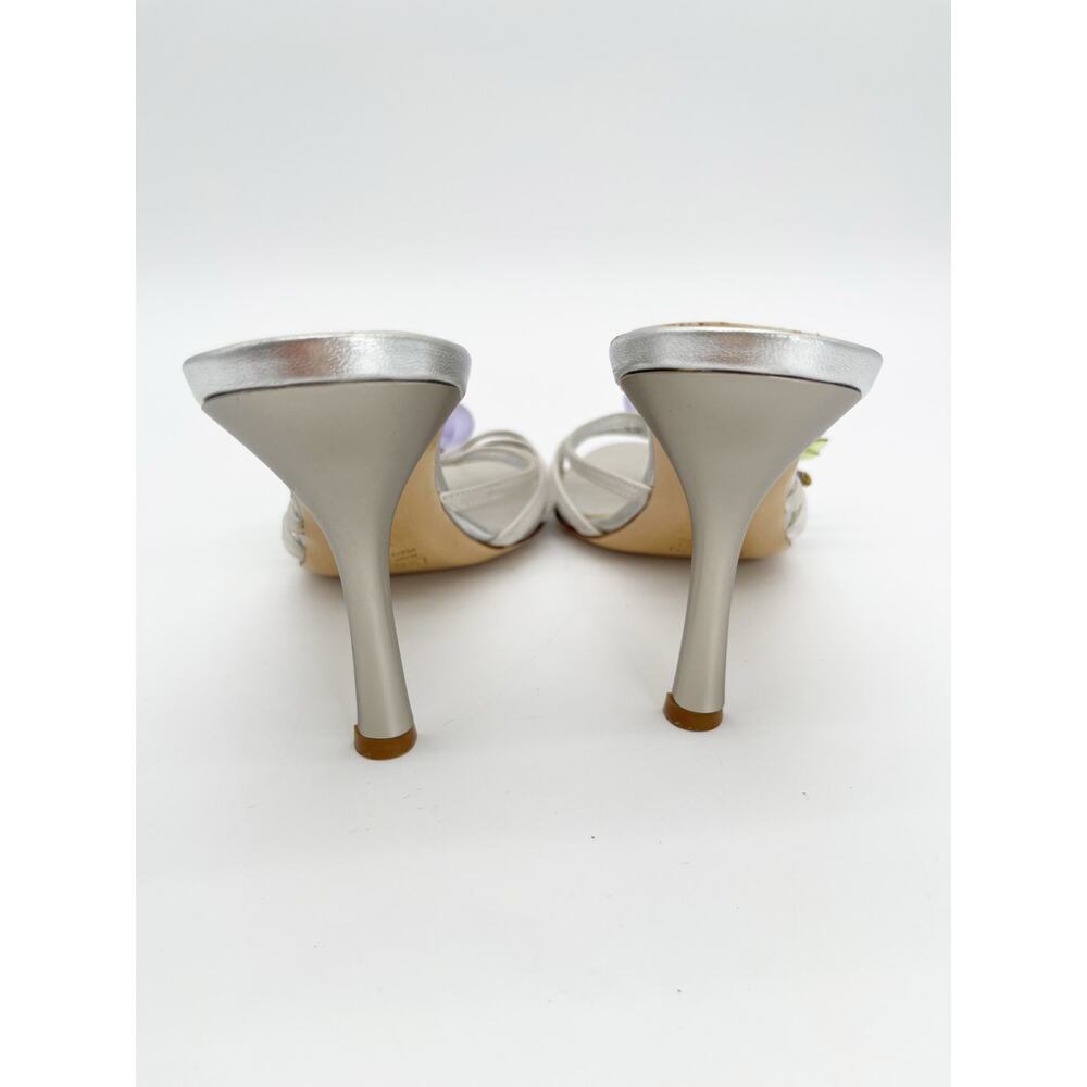 Giuseppe Zanotti Vintage Silver Satin Grape Embellished Mule Sandal Heels IT 38 - Picture 11 of 15